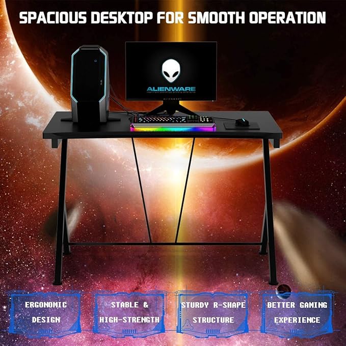 LDAILY Moccha Computer Gaming Desk Computer Desk Workstation Gaming Table for Home Office Black