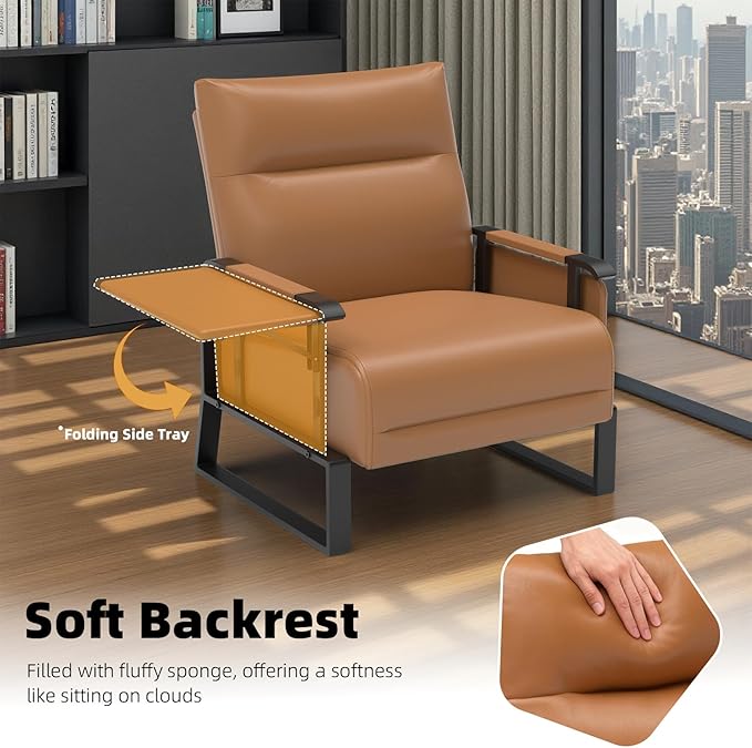 Accent Chair Set of 2 Living Room ChairsReading Chair Sofa Couch with Flip Up Tray Table Side Pockets for Apartment Bedroom and Small Spaces (1-Seater+1-Seater)