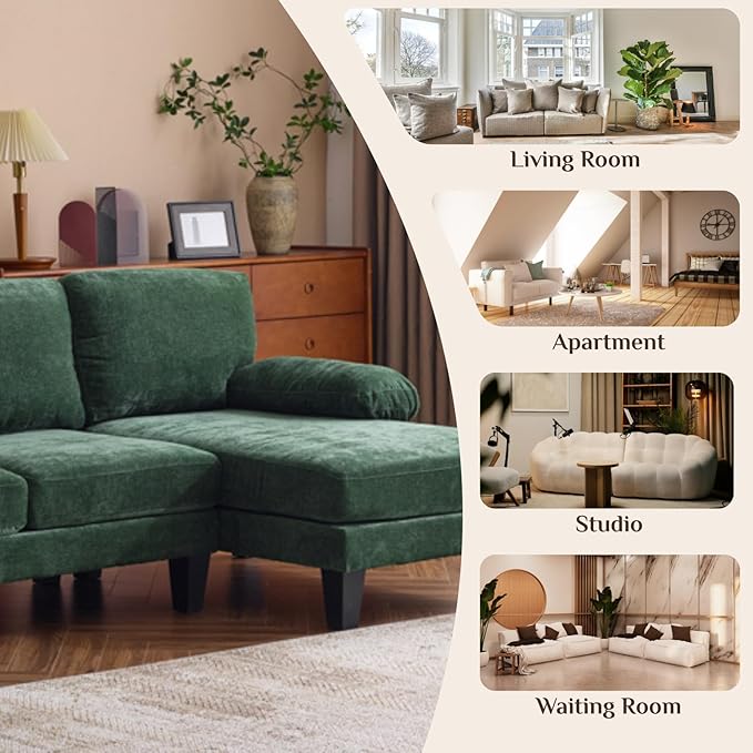 Karl home U-Shape Sectional Sofa Couch 111 Modern 4-Seat Sofa with Chaises Chenille Fabric Upholstered Covertible Couch with Wood Grain Legs for Living Room Reception Room Apartment Green