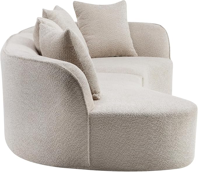 Merax 126 Inch Curved Sectional Sofa Oversized 5-Seater Modern L-Shape Couch with 4 Pillows Modular Velvet Fabric Sofa for Large Living Room Almond