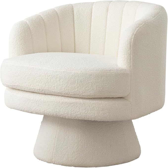 INZOY Swivel Accent Chair with Armrest Set of 2 Sherpa Teddy Barrel Vanity Chairs Modern 360 Degree Swivel Chair with Curve Back Armchair for Living Room Bedroom Small Spaces (Beige)