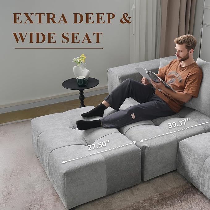 Modular Sectional Sofa Cloud Couch with Deep Seats Modern Sectional Couches for Living Room/Bedroom/Apartment Simple Assembly Gray Ottoman Seat
