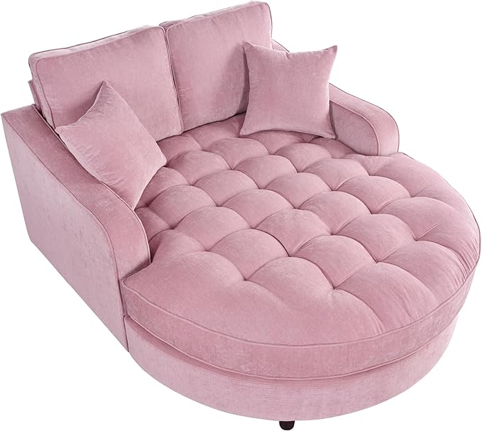 55 Oversized Chaise Lounge Chair Indoor Modern Lounge Sofa Bed with Tufted Seat and Detachable Pillows Chenille Fabric Upholstered Sofa Couch for Living Room