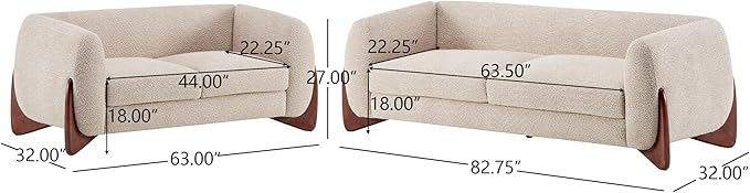 Christopher Knight Home Almad 2 Pieces Sofa Couch Set Cozy 3-Seater Sofa and Loveseat for Living Room Upholstered Couch Chair Soft Seating Lounge Sofa with Wood Frame Boucle Fabric Almond