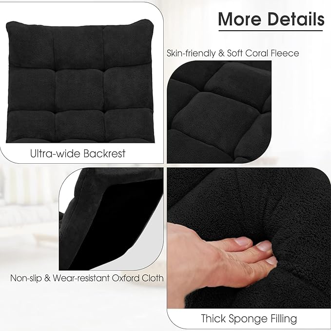 LDAILY 14-Position Floor Chair Adjustable Gaming Chair with Strong Back Support Padded Cushion Folding Couch Recliner Sofa Ideal for Floor Seating Reading Gaming(Black)