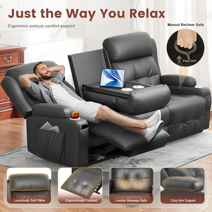 Recliner Sofa Massage Reclining Sofa 3 Seater Sets Heavy Weight Capacity RV Loveseat Couch Clearance with Flip Back Console Storage Cup Holders Wall Hugger Reclining Couch for Living Room