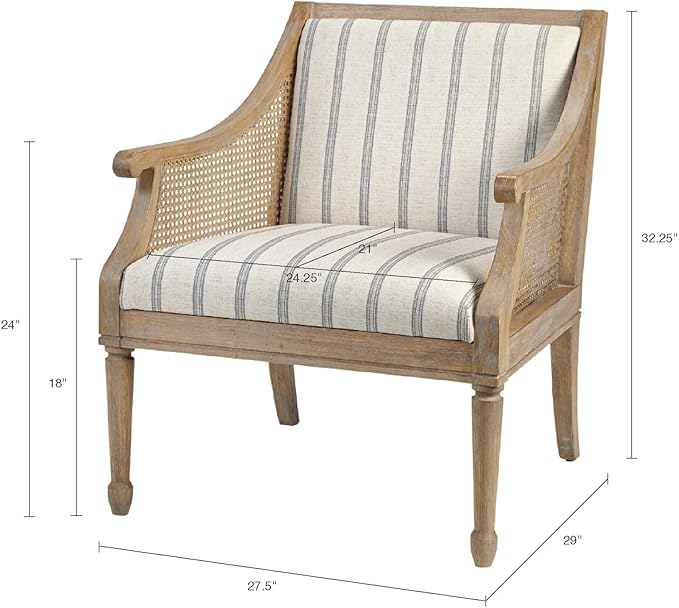 Martha Stewart Isla Accent Chairs for Living Room with Solid Wood Frame Cane Webbed Swoop Track Arms Turned Legs Farmhouse Coastal Cottage Deep Seating Lounge - Reclaimed Wood Beige