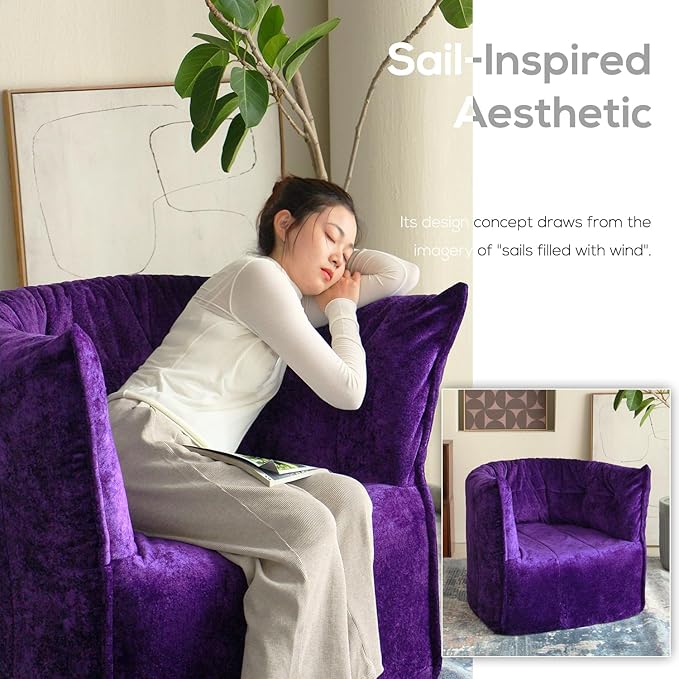 N&ampV Mid Century Brigantin Deep Relaxation Sofa Soft Premium Chenille for Living Room Bedroom and Office (Royal Purple Single)