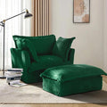 49''W Corduroy Chaise Lounge Chair Indoor Oversized Upholstered Sleeper Sofa with Movable Ottoman and 2 Pillows Removable Sofa Cover for Living Room Home Theater Apartment(Green)