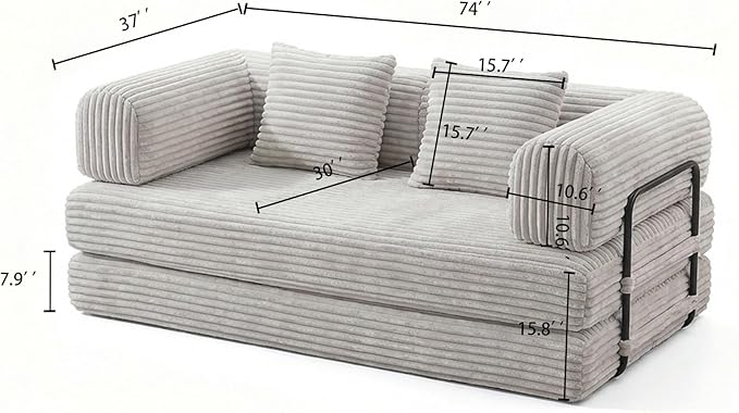 Convertible Sleeper Sofa Bed Folding Floor Mattress Couch with Fixed-Shape Frame Futon Boneless Couch Lounge Loveseat with Pull Out Bed No Assembly Required Beige White