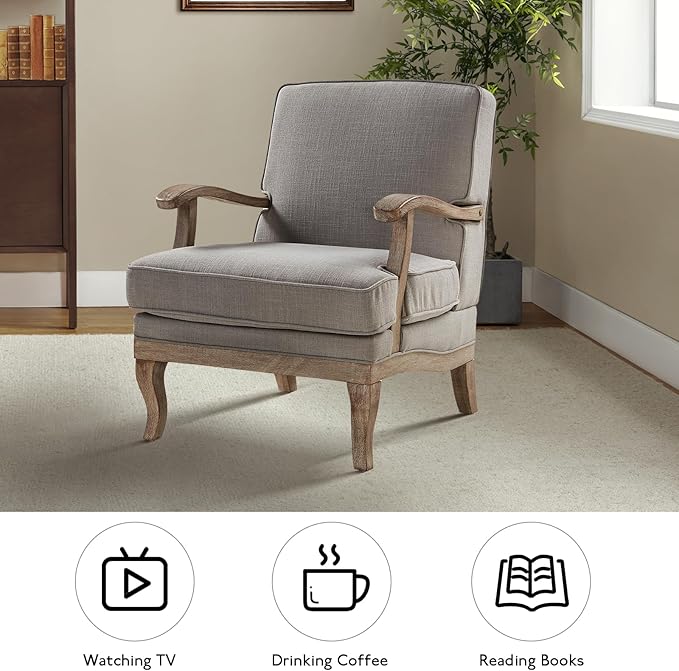 HULALA HOME Mid-Century Modern Accent Chair Upholstered Lounge Arm Chair with Solid Wood Legs and Armrest Removable Cushion Comfy Retro Reading Armchair for Living Room Bedroom Balcony Grey