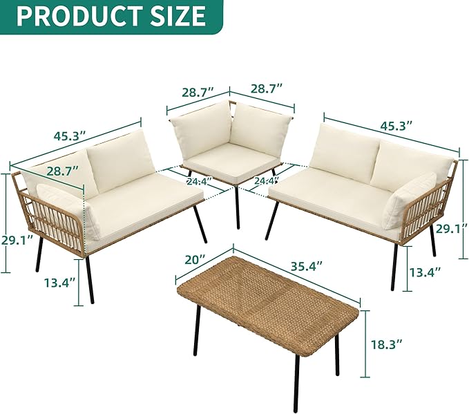 YITAHOME 4 Pieces Patio Furniture Set with 5 Seater Outdoor Sectional with Thickness Cushions and Side Table Boho Patio Conversation Set Outdoor Furniture Set for Backyard Porch Balcony