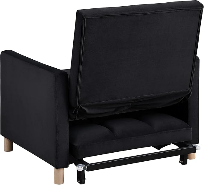3-in-1 Single Convertible Chair BedSingle Sleeper Sofa Chair Bed with Pillow &amp Pocket Multi-Functional Sleeper Chair Living Room Chair with Velvet Fabric (Black)