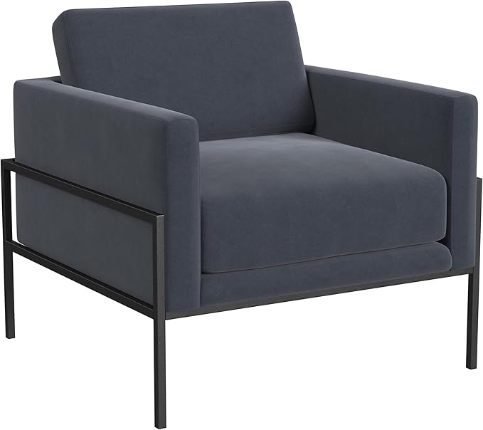 HomePop Modern Metal Frame Accent Chair|Homepop Home Décor|Accent Chairs for Living Room &amp Bedroom - Steel Blue Velvet