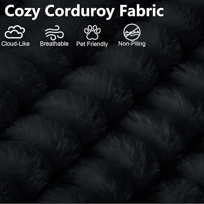 55''Oversized Round Chair Lounge Chaise IndoorCloud Boneless Large Circle Chair with Plush CorduroyNo Assembly RequiredFluffy Modern Sleeper Sofa Bed for ReadingLiving Room(blackFabric Upgrade)