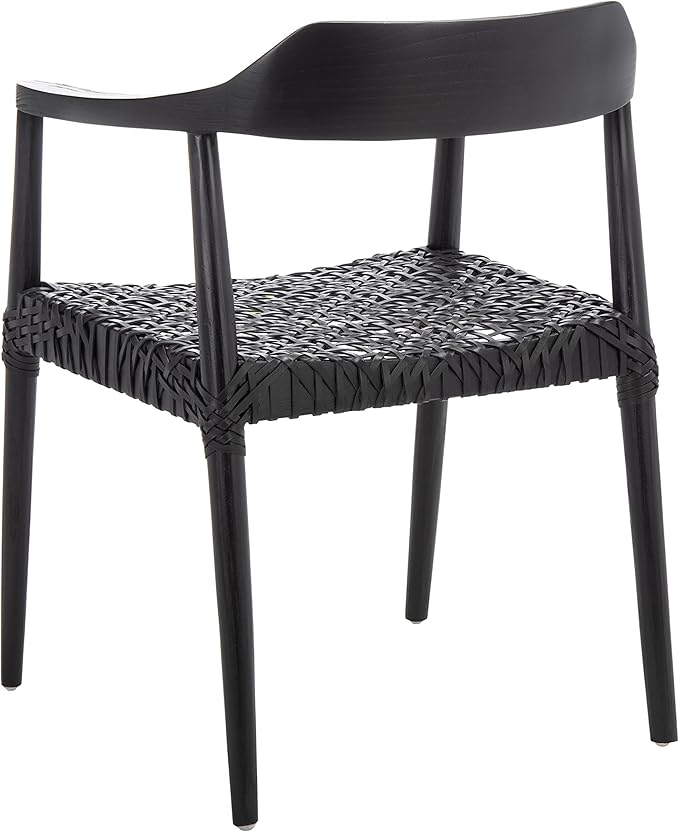 SAFAVIEH Home Collection Munro Black Sungkai Wood/Black Leather Woven Accent Chair (Fully Assembled)