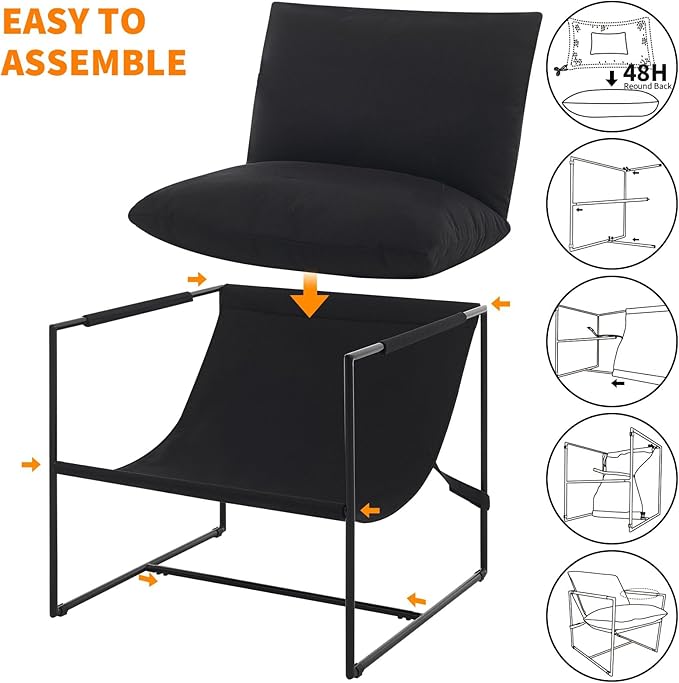 IDEALHOUSE Modern Accent Chair Armchair with Metal Frame for Living Room Upholstered Comfy Lounge Chair Cozy Accent Chairs with Soft Cushion for Bedroom Balcony Lounge Reading Room Black