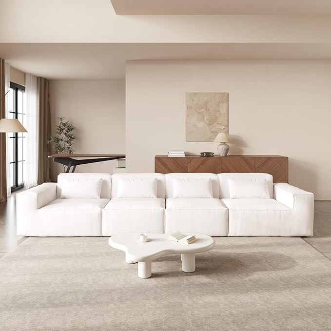 JACH 149 Cloud Sectional Couch Huge Plus 4 Seater Modular Sofa Modern Comfy Cloud Couches Sofas Furniture for Living Room Office Apartment Beige