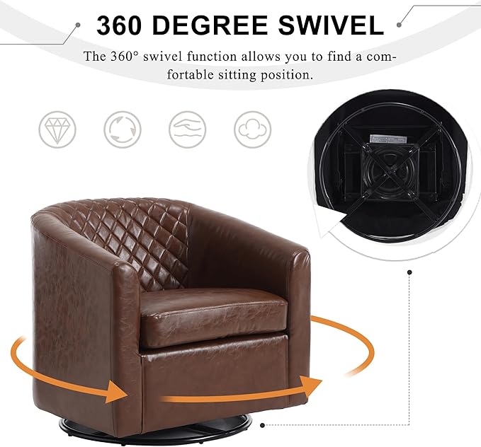 Swivel Gilder - Modern Round Armchair 360 Swivel Leather Barrel Club Chair for Living Room Bedroom Office (Brown)