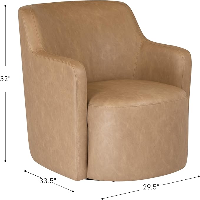 Homepop Home Décor Upholstered 360° Barrel Back Swivel Chair | Accent Chairs for Living Room &amp Bedroom | Decorative Home Furniture Sand Faux Leather