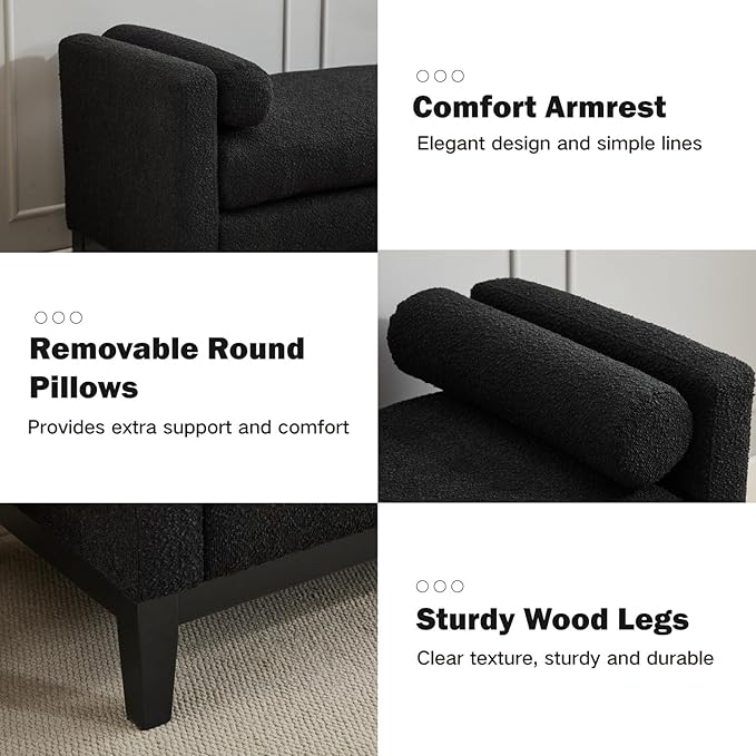 Chifee &amp Vingol 66 End of Bed Bench King Size Upholstered Boucle Bench for Bedroom Entryway Black