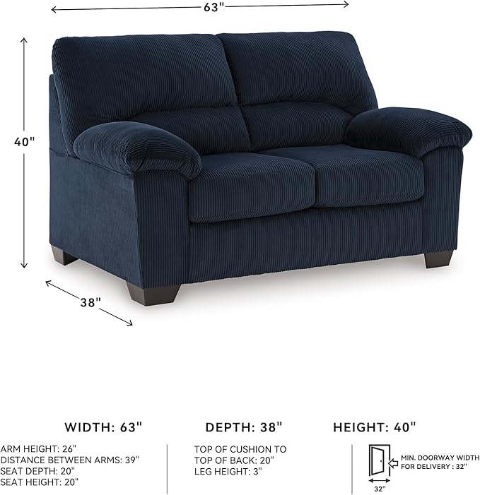 Signature Design by Ashley SimpleJoy Contemporary Loveseat for Living Room Blue