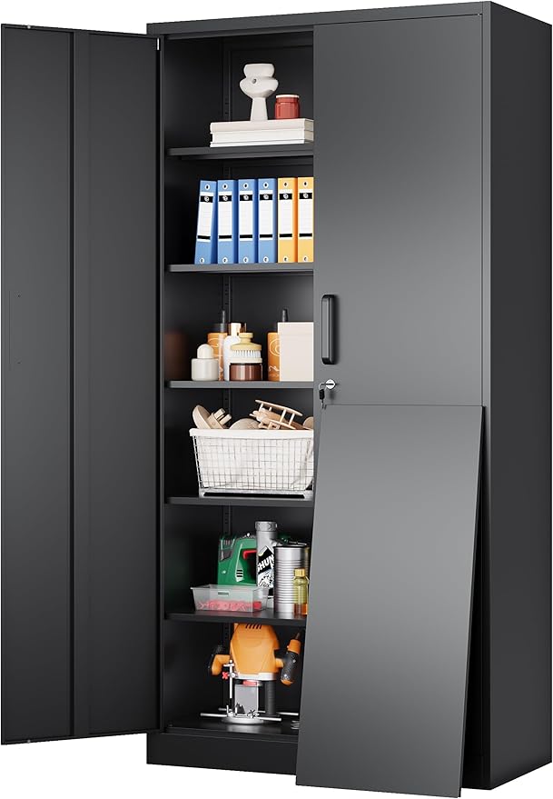 SISESOL Wide &amp Deep Metal Storage Cabinet with 2 Doors and 6 Shelves72x36x18 Garage Storage CabinetTall Black Locking Metal Cabinets with LockSteel Locked Cabinets for HomeOfficeGarageSchool