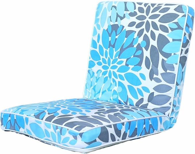 JMGBird Floor Chair with Back Support - Adjustable 5-Position Gaming Chair Waterproof Light Blue Floral Print Indoor Outdoor Meditation Cushion