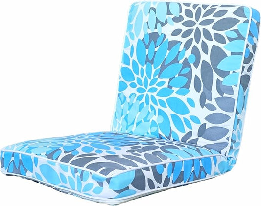 JMGBird Floor Chair with Back Support - Adjustable 5-Position Gaming Chair Waterproof Light Blue Floral Print Indoor Outdoor Meditation Cushion
