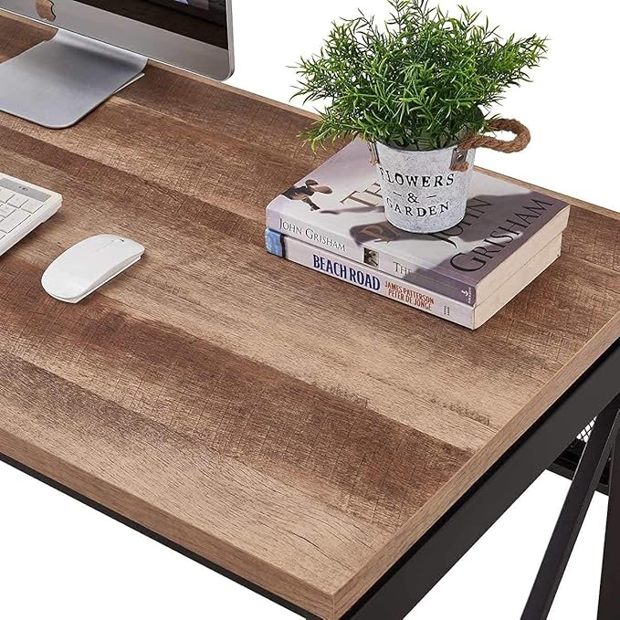 BON AUGURE Industrial Home Office Desks Rustic Wood Computer Desk Corner Ladder Shelf 5 Tier Metal Wood Corner Bookshelf Tall Corner Shelf Plant Stand for Living Room