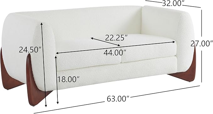 Christopher Knight Home Alma 63 Boucle Loveseat with Wood Legs 2 Seater Sofa Couches for Living Room Upholstered Couch Chair Soft Seating Lounge Sofa Chair Cozy Loveseat with Armrest Beige