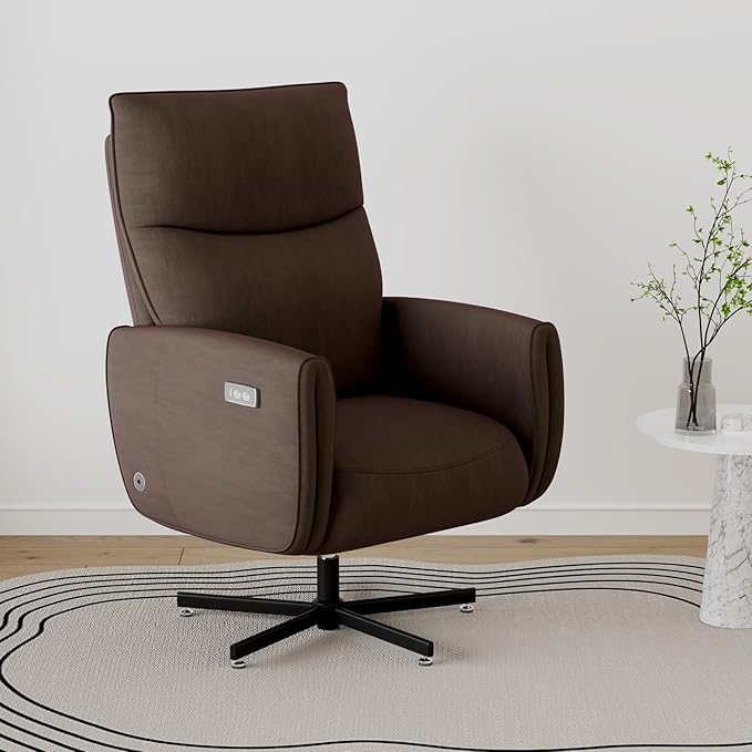 Power Swivel Recliner Chair Modern Electric with USB &amp Type-C Ports Upholstered Velvet Swivel Recliner Chair 360° Swivel for Office &amp Living Room Easy Assembly (Coffee)
