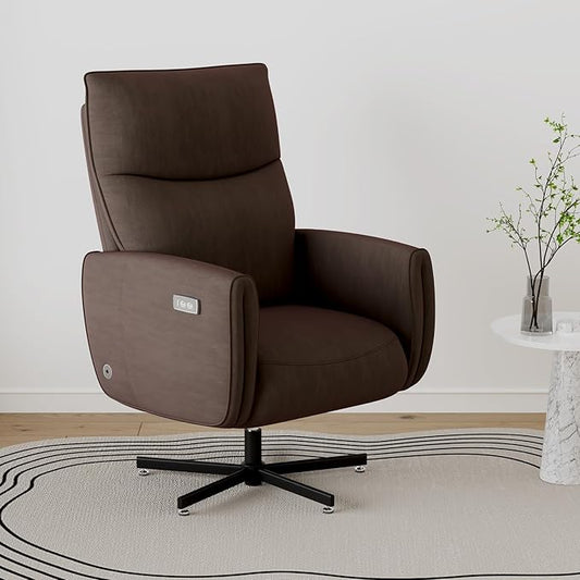 Power Swivel Recliner Chair Modern Electric with USB &amp Type-C Ports Upholstered Velvet Swivel Recliner Chair 360° Swivel for Office &amp Living Room Easy Assembly (Coffee)