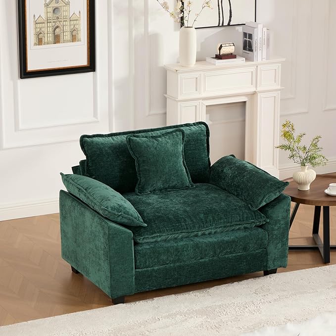 46.4'' Green Modern Large Sectional Couches for Living Room Chenille Fabric Modular Sectional Sofa Oversized Single Cloud Couch for Apartment Deep Seat Wide Arm Sofas Set Sofa para Sala