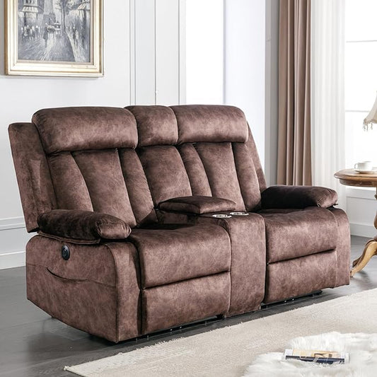 Power Reclining Loveseat with Heat &amp MassageLove Seat Reclining Sofa with Console Cup Holders USB &amp Type-C Ports Storge 2 Seat Couches for Living Room Apartment RV or Office (Brown)