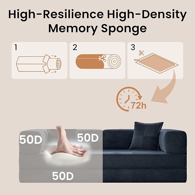 Belhome 78.8 Convertible Sofa Bed Futon Sofa Bed with Side Pocket Corduroy Pull Out Futon Sofa Boneless Couch for Living RoomsNo Assembly Required Navy