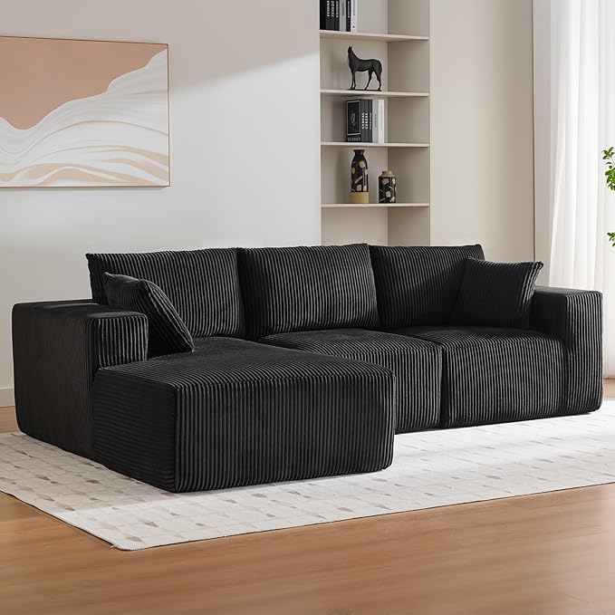 Sectional Cloud Boneless Couch 108 Modern Comfy L-Shape No Assembly Required Convertible Compression Sleeper Modular Sofa with Corduroy Fabric Deep Seat Loveseat + Chaise for Living Room