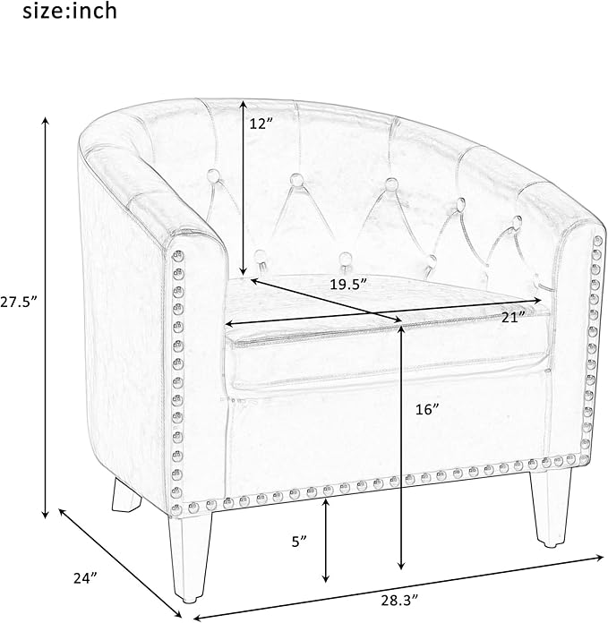 Linen Fabric Tufted Barrel ChairTub Chair for Living Room Bedroom Club Chairs