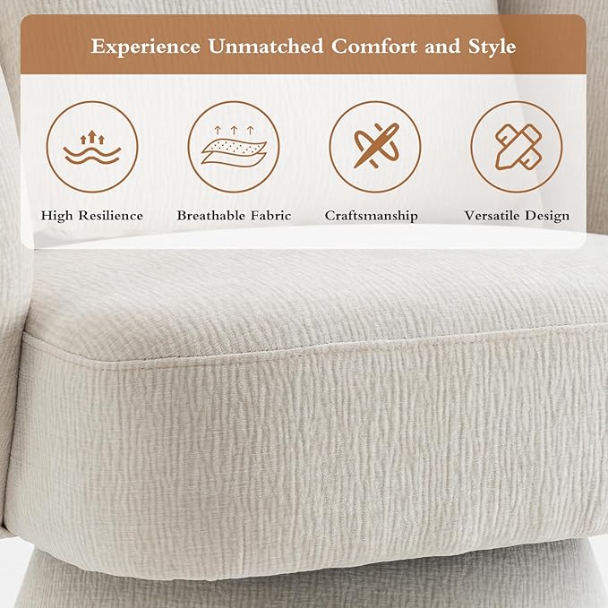 360° Swivel Accent Chair Modern Velvet Barrel Chair with Pillow Upholstered Single Sofa for Living Room Bedroom Office Ivory