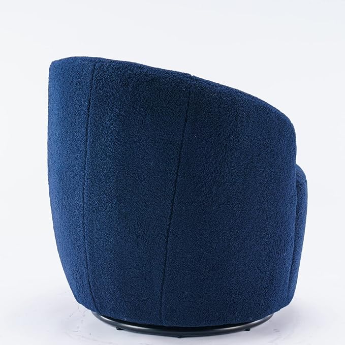Teddy Boucle Swivel Accent Round Barrel Chair Upholstered Armchair Indoor 360° Swivel Lounge Chair Leisure Chair Small Side Reading Chairs for Club Living Room Hotel Bedroom (Dark Blue)