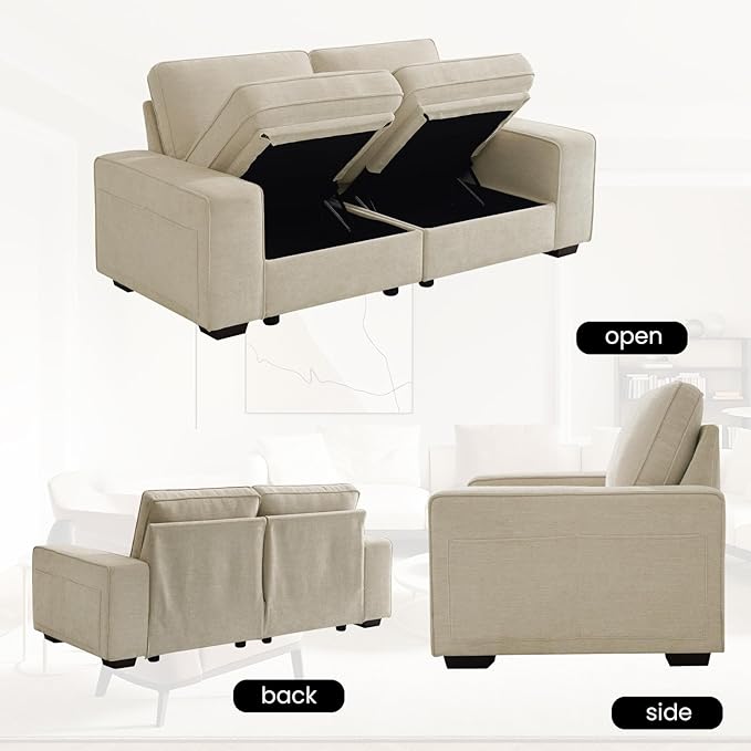 73 2-Seater Modular Sectional Sofa Loveseat Modern Comfy Chenille Couch with Removable Chenille Washable Cover Seat Storage and USB Port for Living Room Office Apartment Easy to Install Beige
