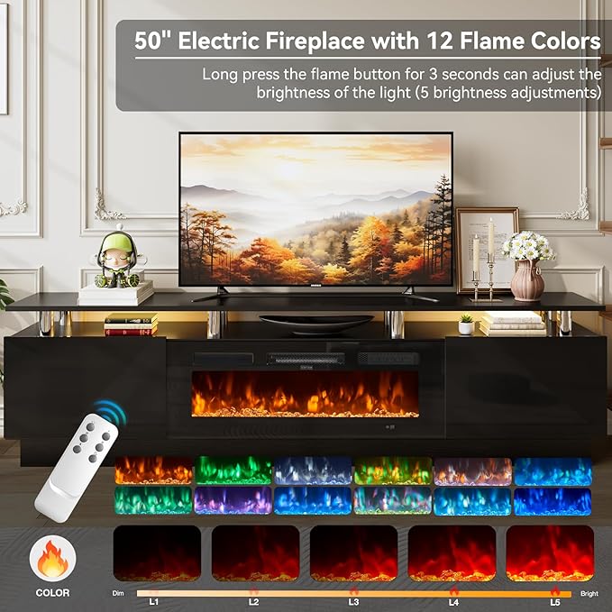 90 TV Stand for Living Room Large Entertainment Center &amp Media Console Fits TVs up to 100 Storage Cabinet with Shelves 50 Electric Fireplace