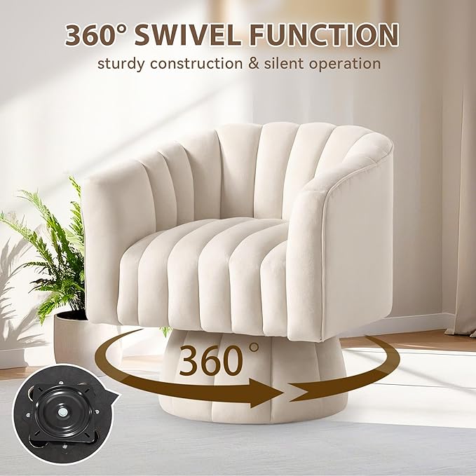 YSICK Swivel Accent Chair360°Swivel Barrel Chairs Mid-Century Chair with Wide Upholstered Modern Velvet Fabric Round Armchair for Living Room Lounge Bedroom