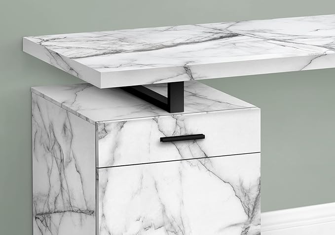 Computer Desk Home Office Laptop Left Right Set up Storage Drawers 48 l Work White Marble Look Laminate Black Metal Contemporary Modern