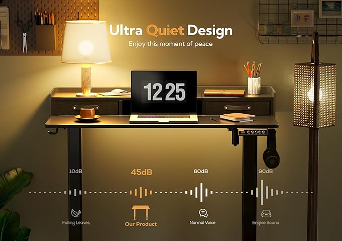 Claiks Standing Desk with Drawers Stand Up Electric Standing Desk Adjustable Height Sit Stand Desk with Storage Shelf and Splice Board 48 Inch Black