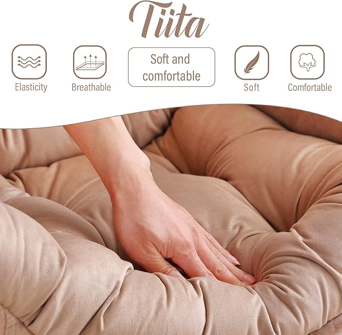 Tiita Lazy Chair with Ottoman Khaki Modern Large Accent Chair Comfy Leisure Sofa Armchair with Ottoman Reading Chair with Footrest for Bedroom Living Room Dorm Rooms Velvet Khaki