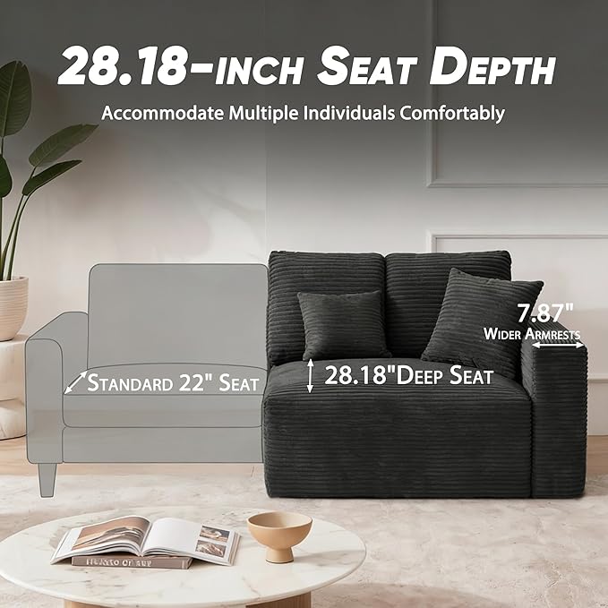 Homall Sectional Couches for Living Room Modern Boneless Couch with Deep Seat Upholstered Cloud Sofa No Assembly Required (Black Four-Seater Sofa)