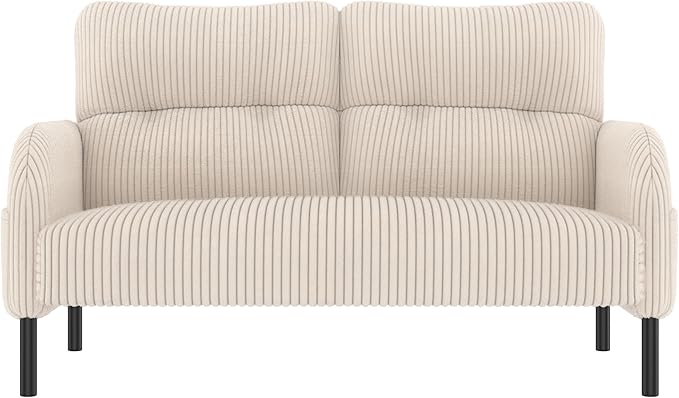 47'' Small Loveseat Sofa Comfy Corduroy Love Seat Couch for Small Spaces 2 Seater Sofa Office Couch with Solid Wood Legs for Living Room Bedroom Apartment (Beige)