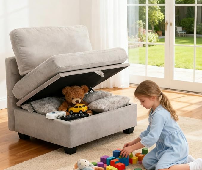 asunflower Modular Couch with Storage 25.19 Deep Seat Storage Couch Comfy Fabric Grey Modular Sofa with No Arms Middle Module for Sectional Sofa with Reclining Back