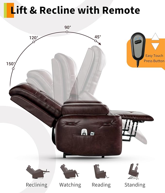 GarveeHome Power Lift Recliner Chair - Heat and Massage PU Leather Electric Lift Recliner for Elderly &amp Mobility Impaired Adjustable Back and Legs Heavy Duty Lift Chair for Seniors